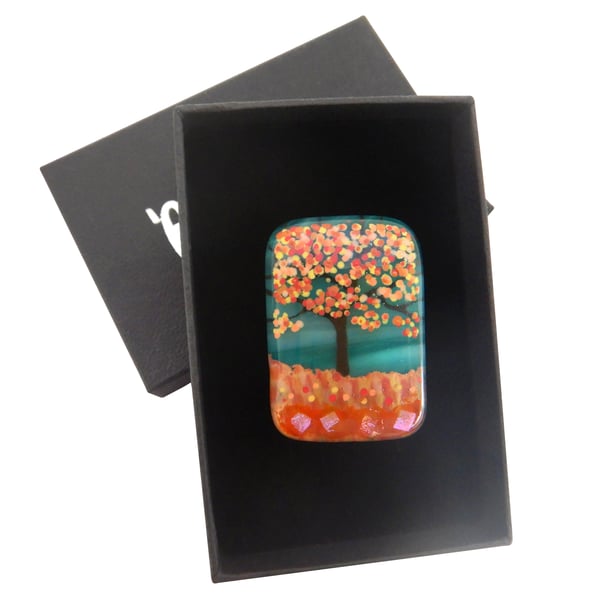 Handmade Fused Glass 'Autumn Tree' Brooch