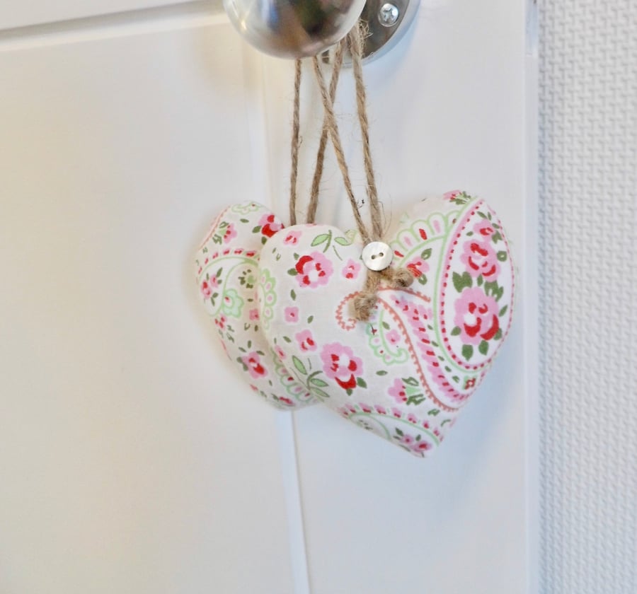 SOLD CLEARANCE Pair heart shaped decorations in Cath Kidston fabric