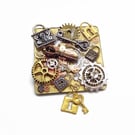 Handmade Fridge Magnet in Steampunk Style with Keys, Locks and Cogs
