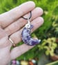 Moon necklace lepidolite stone, silver pendant birthday gift - Image 3