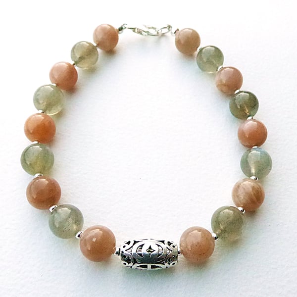 Labradorite, Sunstone Bracelet with 925 Silver Fidget Worry Bead