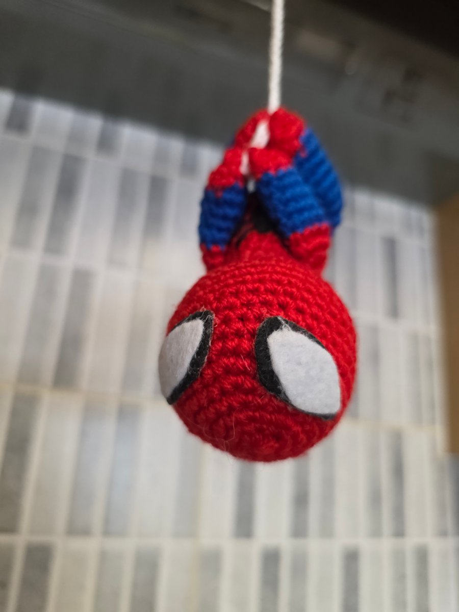 Crocheted hanging spiderman 
