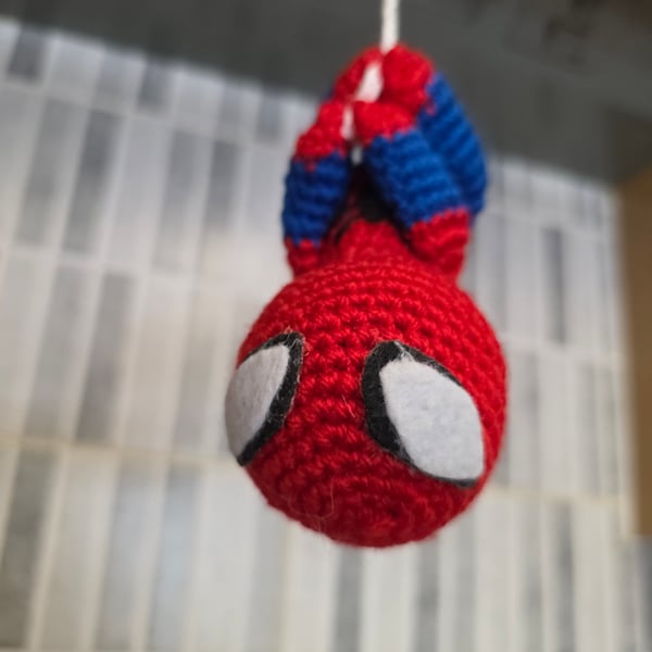 Crocheted hanging spiderman 