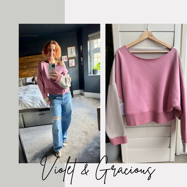 Boyfriend Sweater . Pink and Beige Sweater  . Off The Shoulder Sweater . size 10