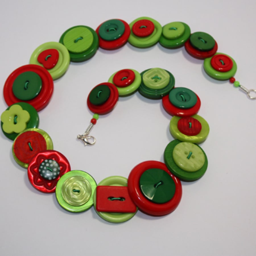 Red, Green and Lime button necklace