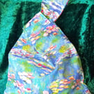Waterlily and Blue Floral Japanese Knot Bag Medium