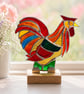 Rooster Stained Glass Ornament Cockerel Richard XII On Oak Stand