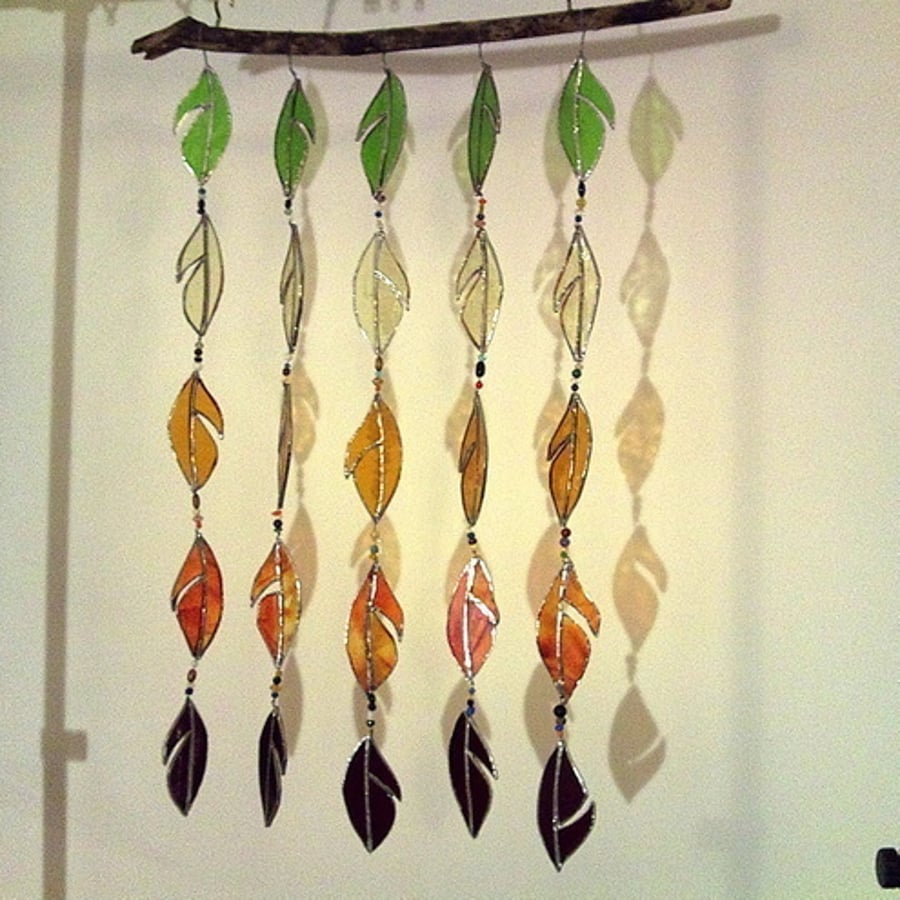 Stained Glass Large Leaves Window Hanging 