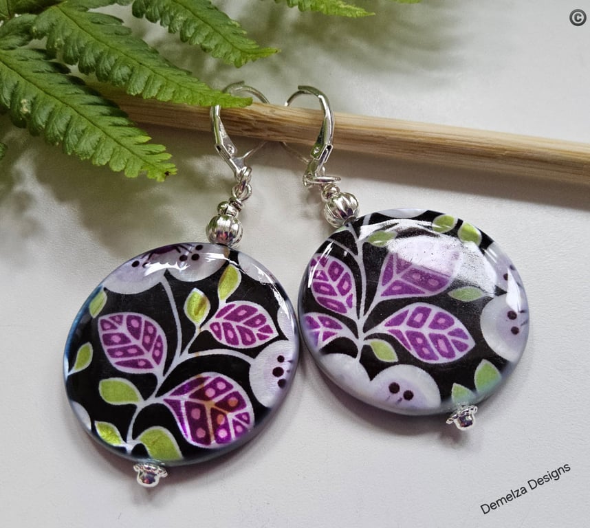 Mother of Pearl Printed  Silver Plated Earrings