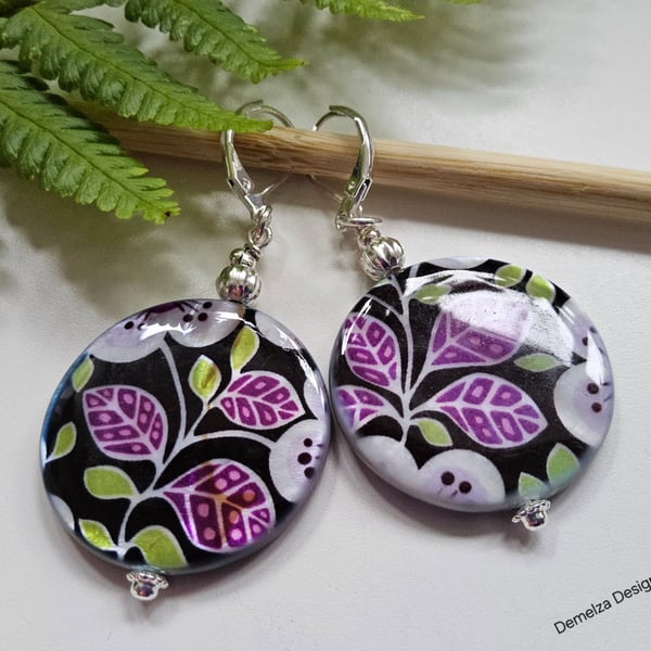 Mother of Pearl Printed  Silver Plated Earrings