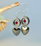 Hematite Heart Earrings With Red Crystal, Birthday, Mother's Day, Valentine Gift - Image 6