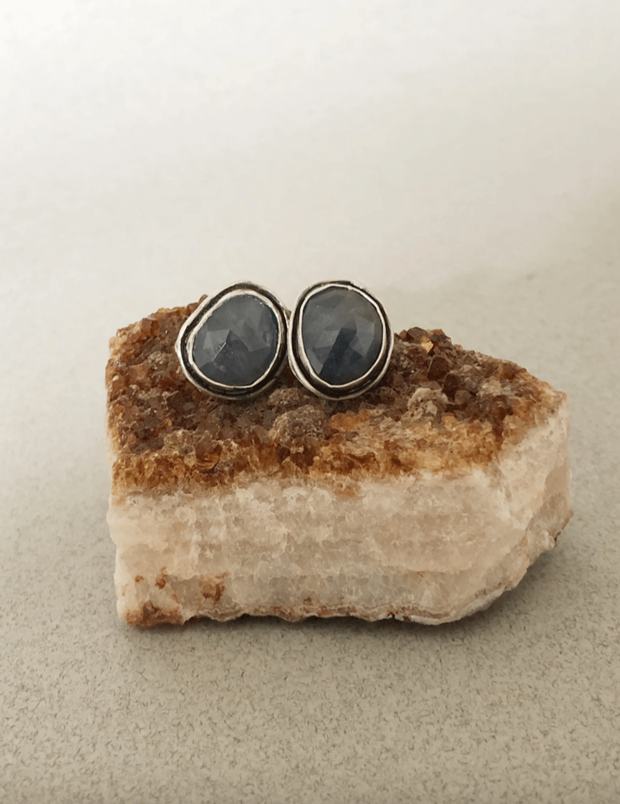 Sapphire Earrings - Silver Earrings - Artisan Earrings