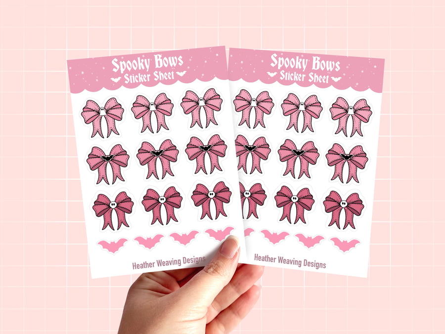 Cute Halloween Goth Stickers, Pink Spooky Stickers.