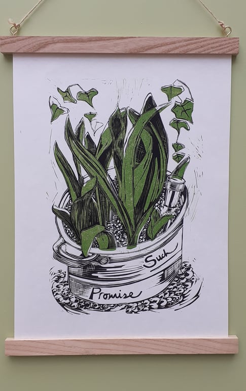 'The Promise of Tulips', Two Block Lino Print in Black and Green on Hosho Paper