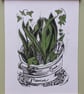 'The Promise of Tulips', Two Block Lino Print in Black and Green on Hosho Paper - Image 1