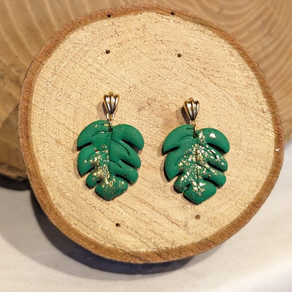 monstera leaf dangle earrings 