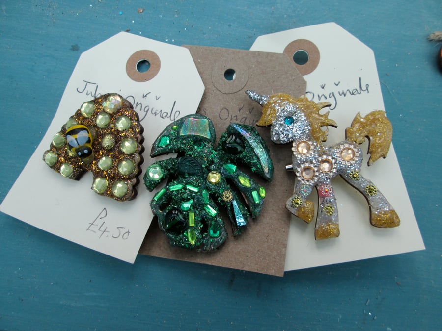 wooden brooches