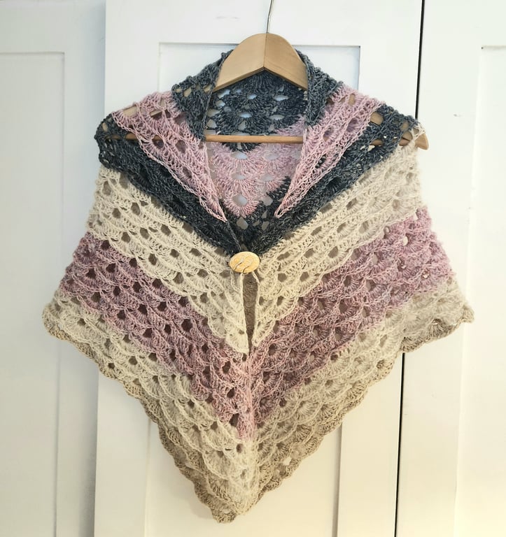Wool and alpaca handmade crochet shawl wrap scarf