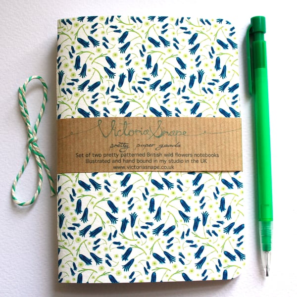 Set of two British wildflowers- Bluebell and Buttercup- hand bound notebooks