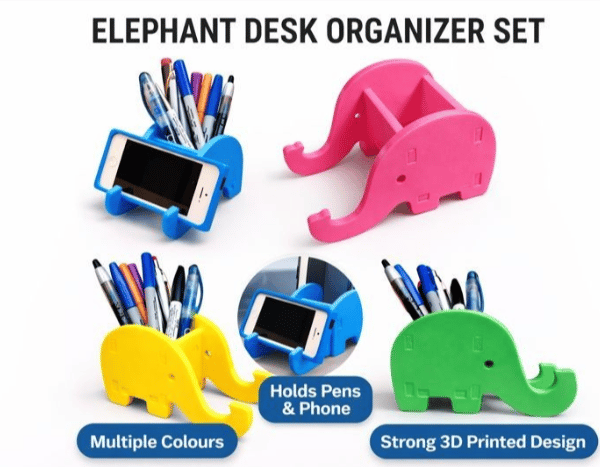 Elephant Phone and Pen Holder Desk Organiser 3D Printed Cute Office