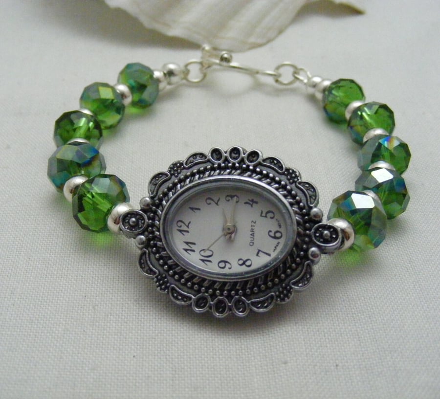 Green Crystal Wrist Watch