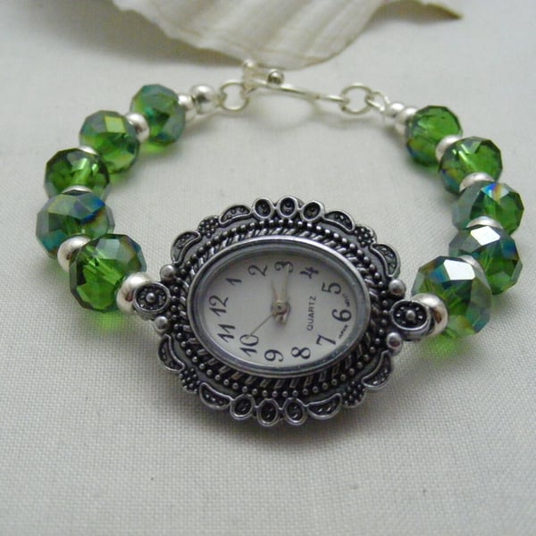 Green Crystal Wrist Watch