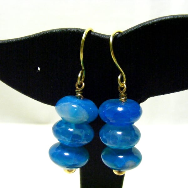 Blue Crackled Agate Gemstone Earrings