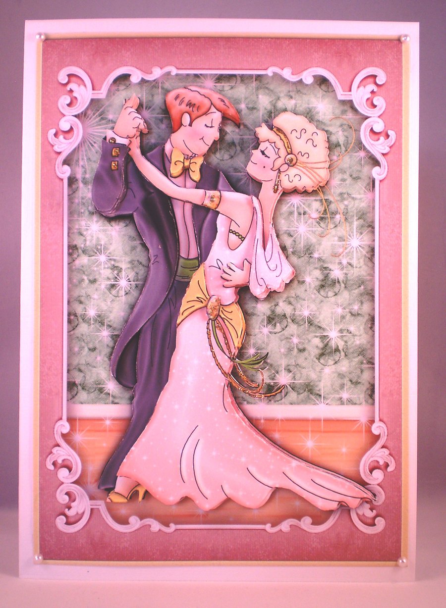 Handmade  Decoupage, 3D Dancing Couple For Any Occasion Greeting Card