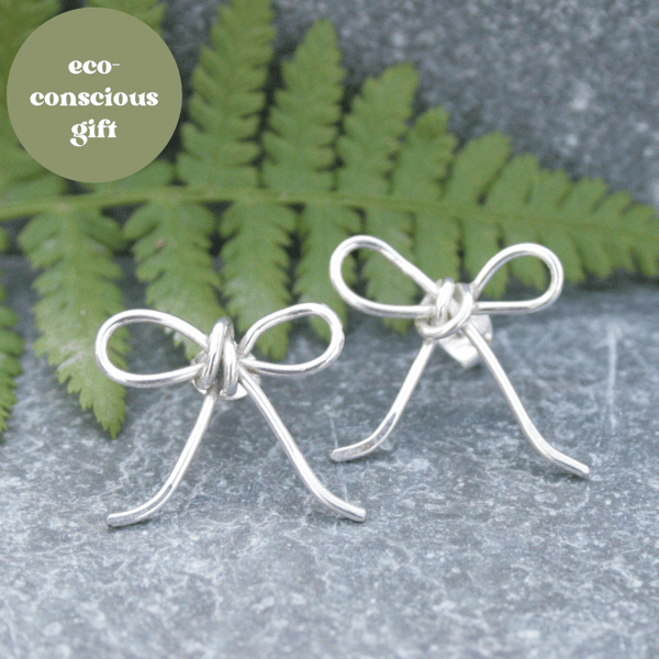 Recycled sterling silver bow earrings