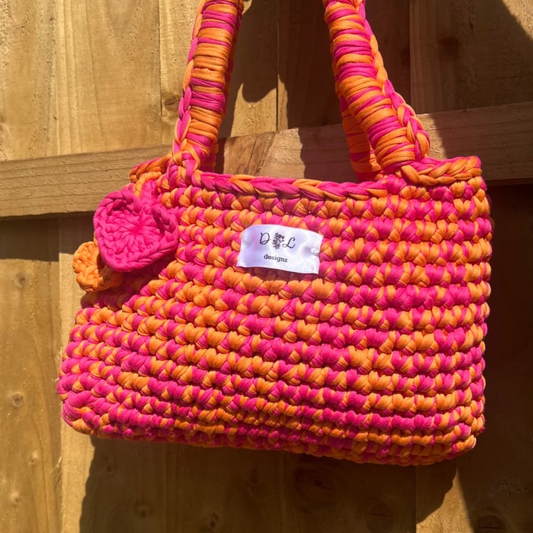 Bespoke Crochet Shoulder Bag — Pink & Orange Ombré, Handmade in the UK