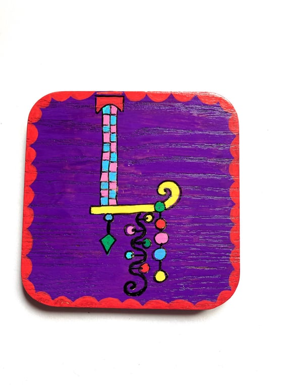 Up cycled purple coaster with lettter L 