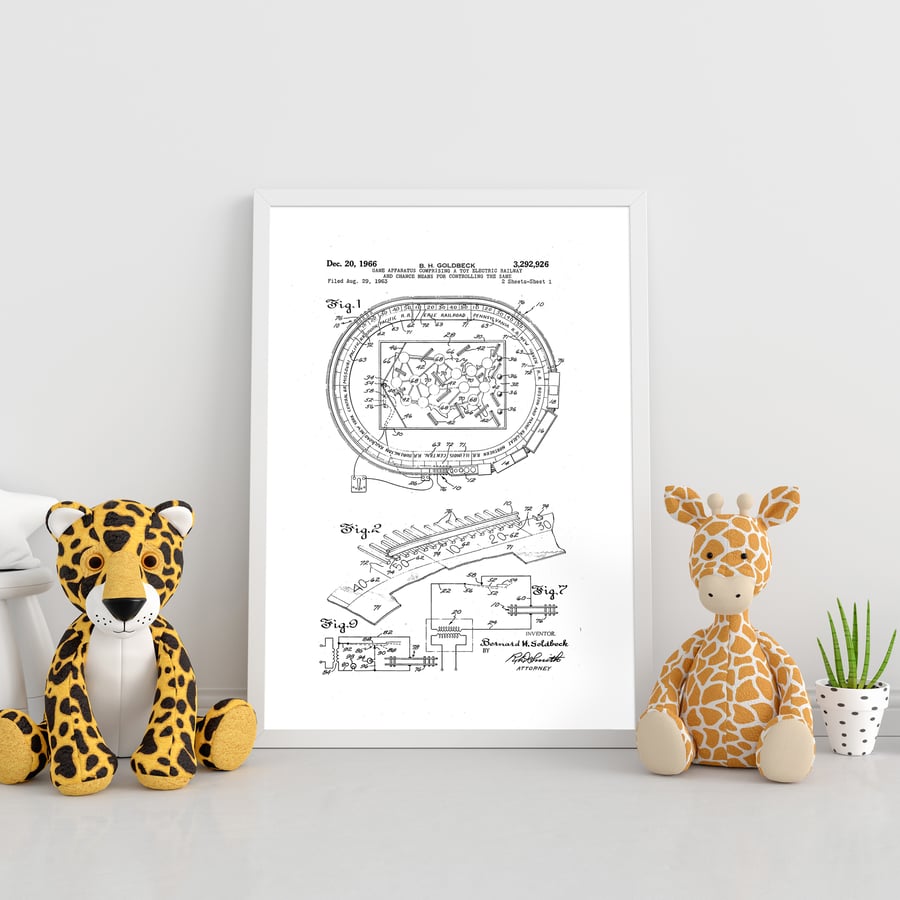 Toy electric railway patent drawing print