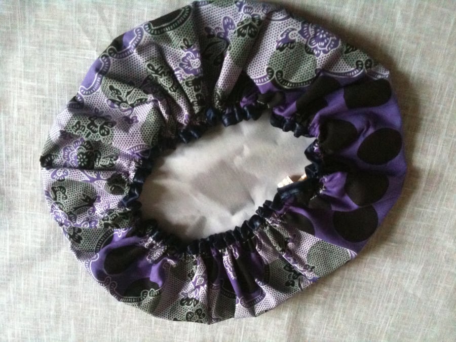 African print shower cap- Purple,White and Black