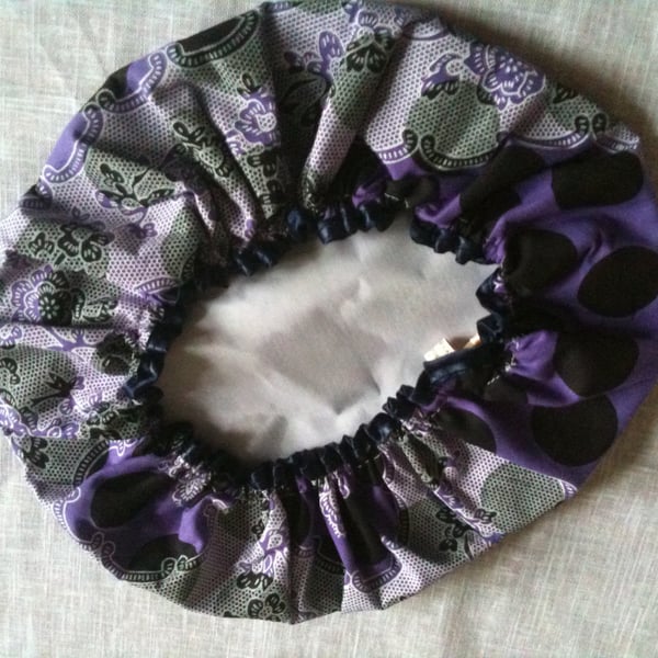 African print shower cap- Purple,White and Black