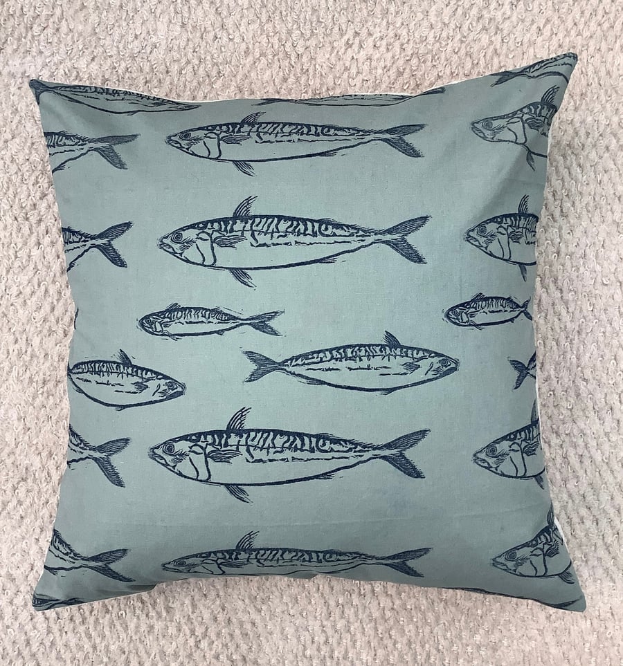 Fish Cushion- Handprinted Linocut