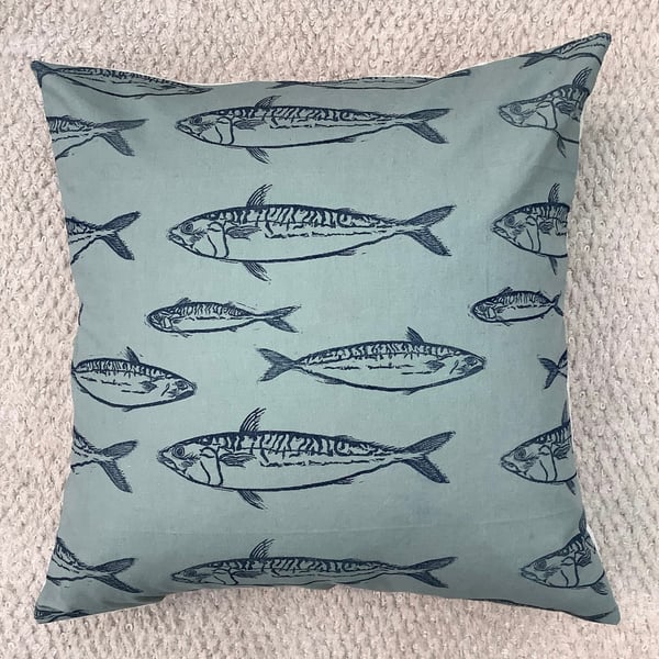Fish Cushion- Handprinted Linocut