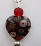 Silver plated beaded earrings- purple millefiori heart - Image 2