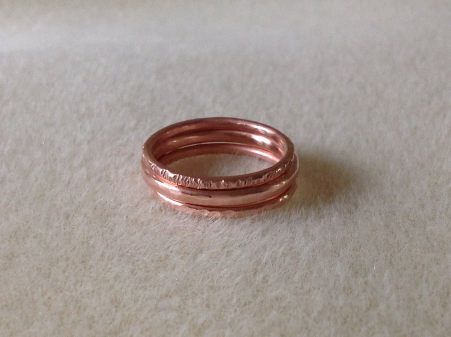 Unisex Solid Copper triple stacking ring set