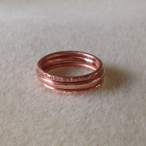 Unisex Solid Copper triple stacking ring set