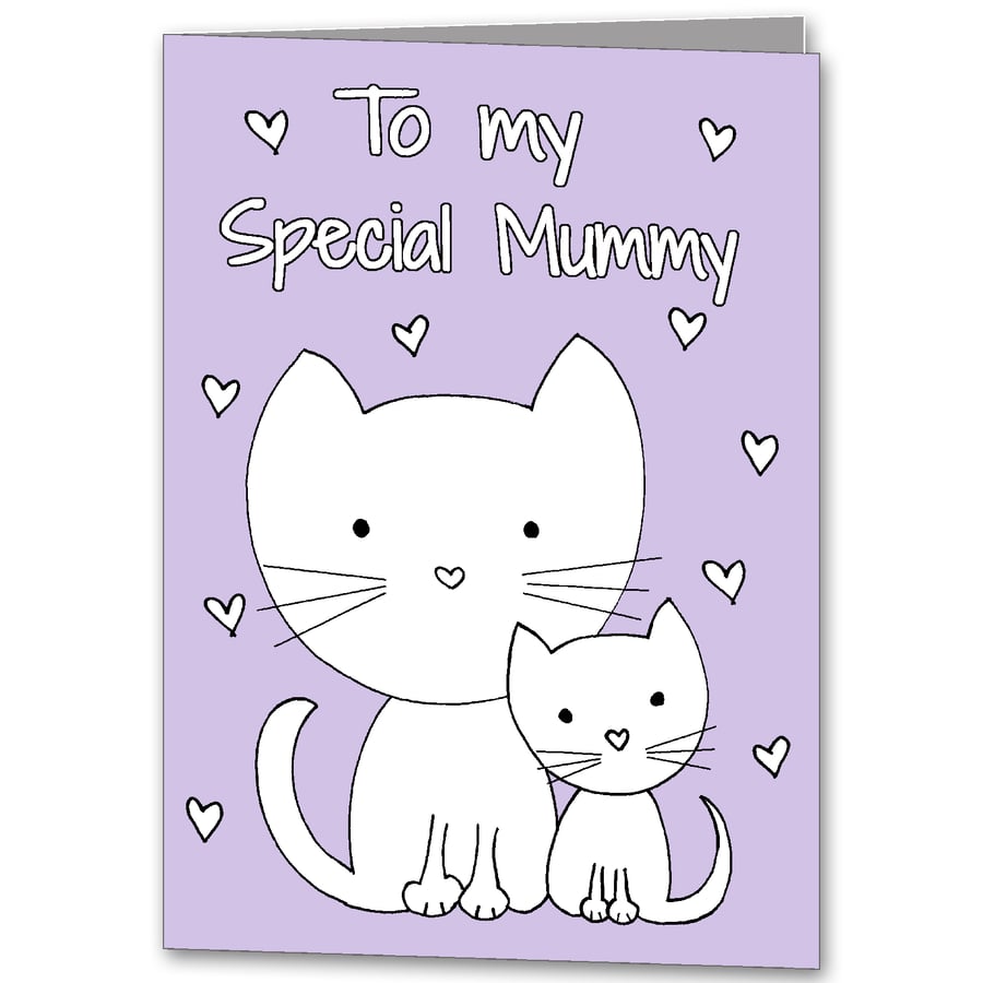 Childrens Colour your own Mother's Day Card, Cat Special Mummy Card