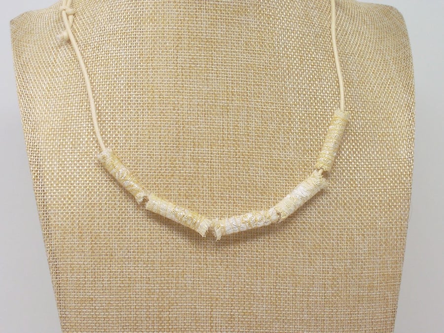 Sold. Fabric bead necklace with waxed cotton cord - Sahara