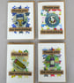4 x Badges, Art Badges, Badge Cards, Thank You Cards, Keepsake Cards, Art Cards