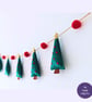Christmas tree garland handmade from wool blend felt - holly green and red