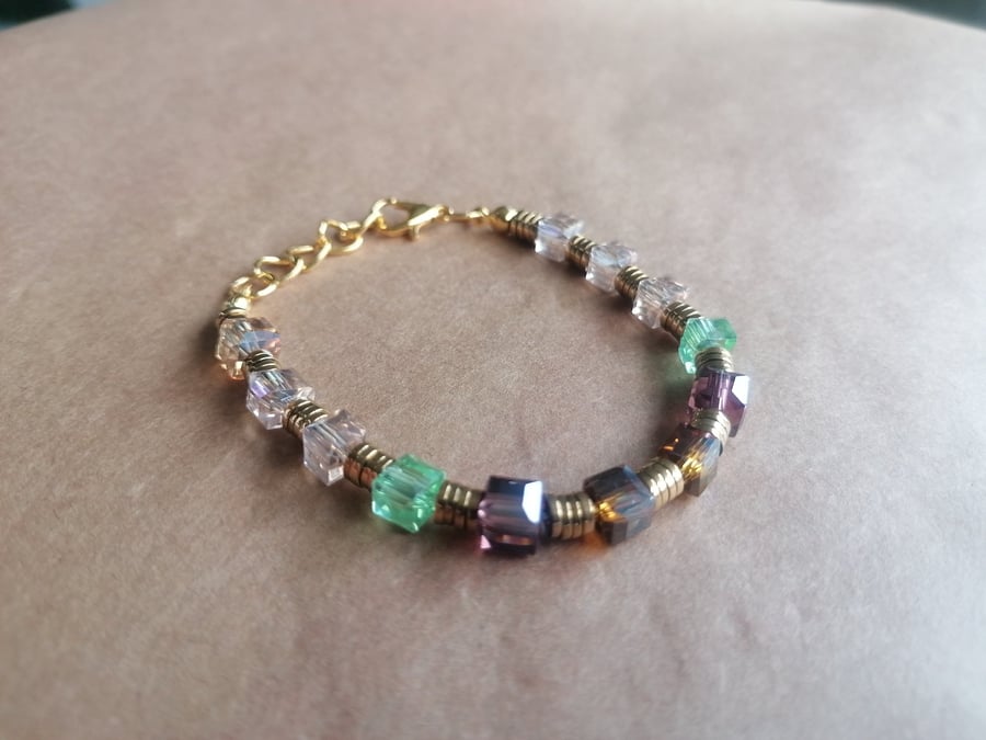 Celebration bracelet, hematite mix, coloured glass beads. 