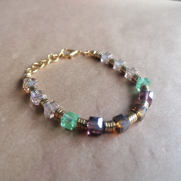 Celebration bracelet, hematite mix, coloured glass beads. 