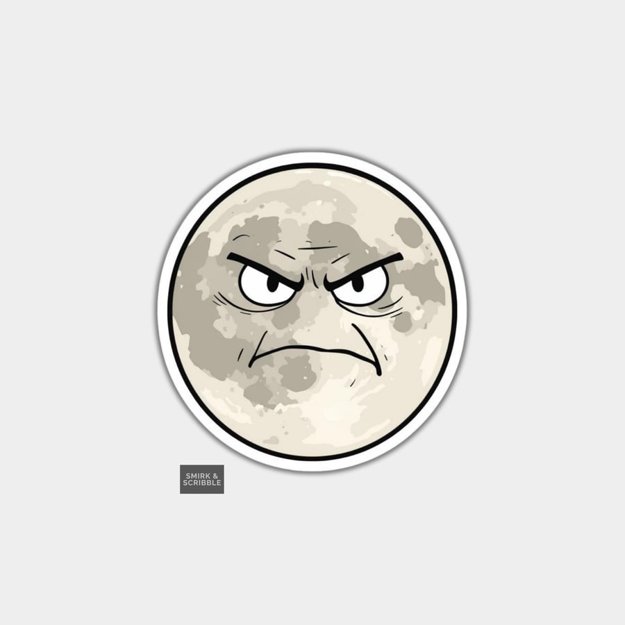 Image of Funny Vinyl Sticker For Adults - Grumpy Moon