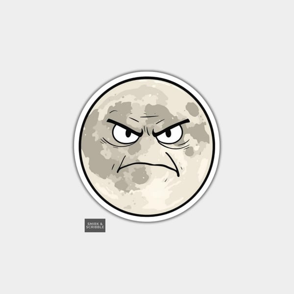 Funny Vinyl Sticker For Adults - Grumpy Moon