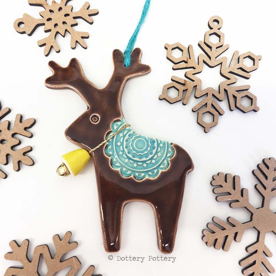 Ceramic reindeer Christmas decoration Pottery stag deer woodland creature