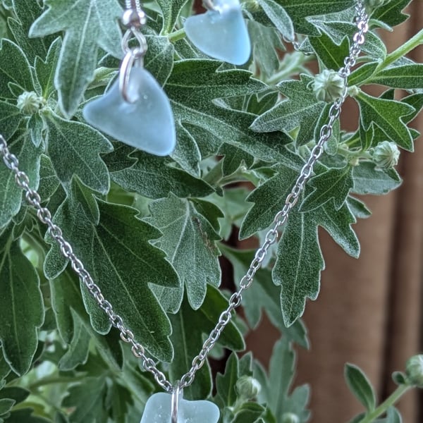 Aqua heart shaped seaglass pendant and earrings. 