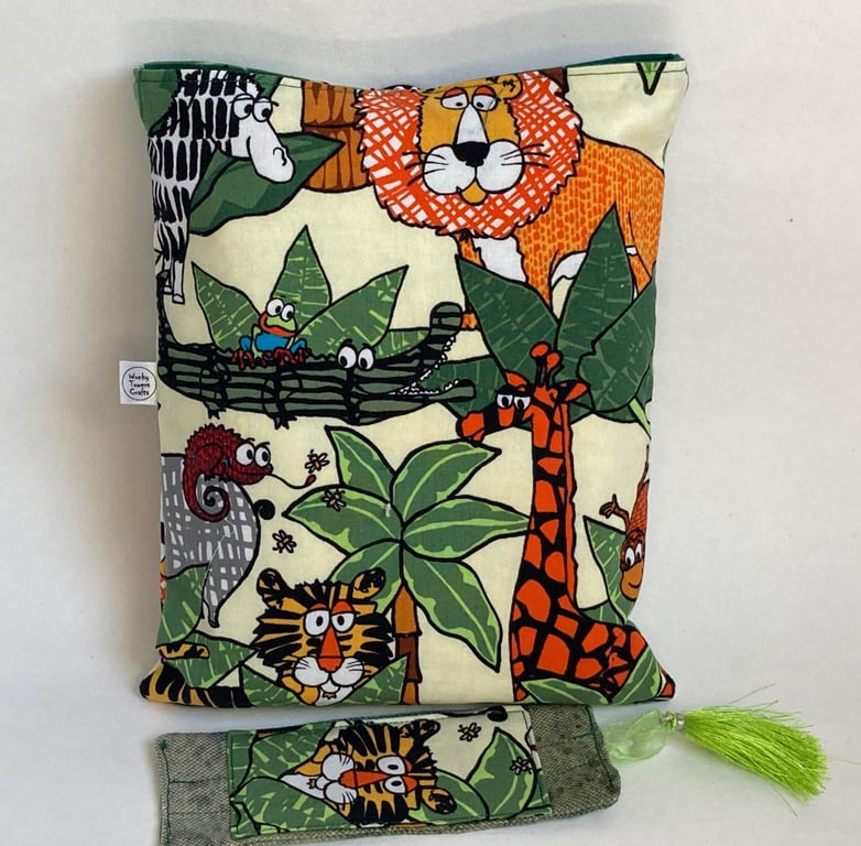 Children's book sleeve and bookmark. Gift for book-lover. Jungle animals